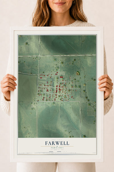Map of Farwell, Nebraska, 18 x 24 inch print in a white wood frame