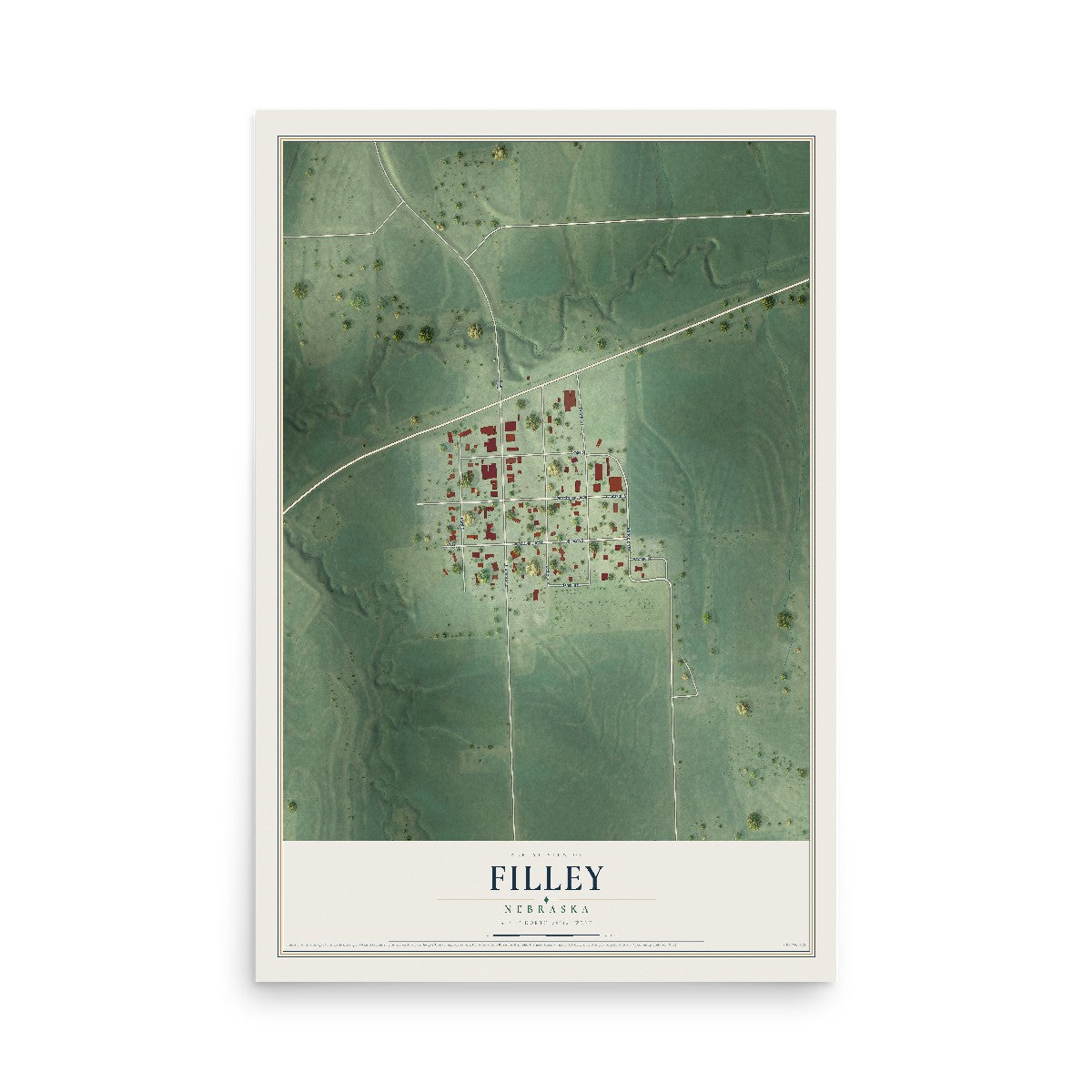 Map of Filley, Nebraska, 12 x 18 inch unframed archival matte print