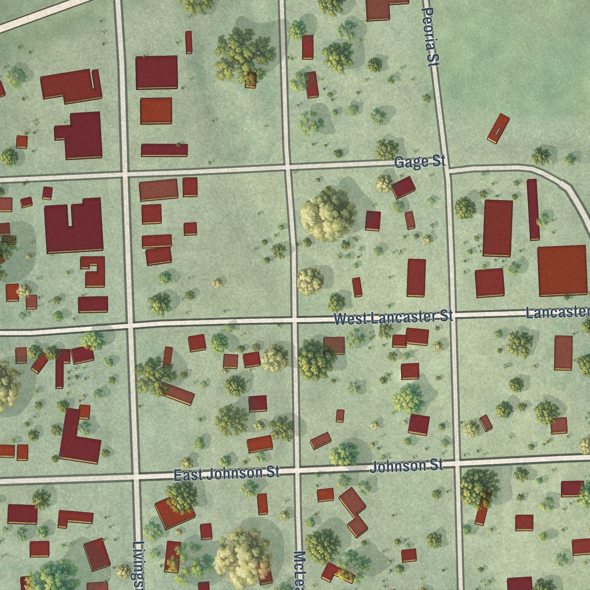 Close-up of the map of Filley, Nebraska print showing street and building detail