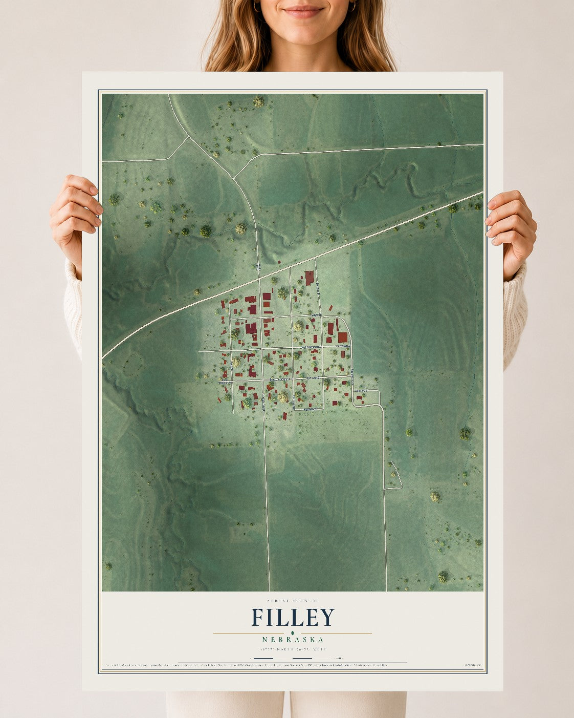 Map of Filley, Nebraska, 24 x 36 inch unframed archival matte print