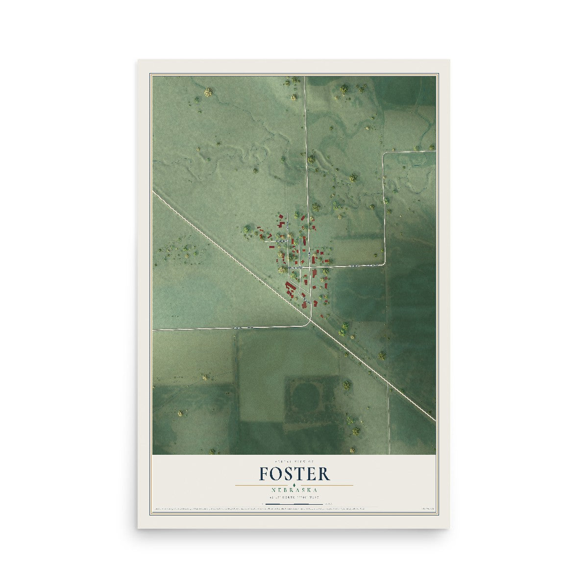 Map of Foster, Nebraska, 12 x 18 inch unframed archival matte print