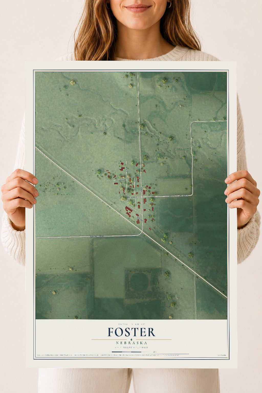 Map of Foster, Nebraska, 18 x 24 inch unframed archival matte print