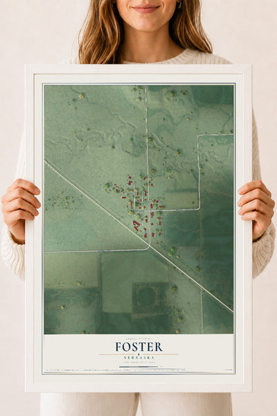 Map of Foster, Nebraska, 18 x 24 inch print in a white wood frame