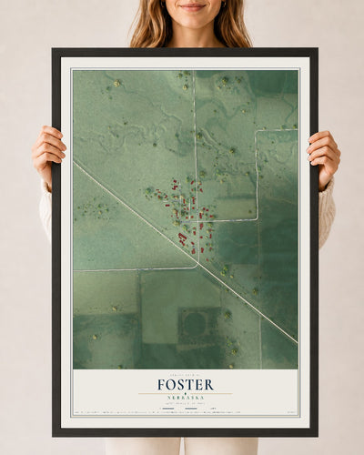 Map of Foster, Nebraska, 24 x 36 inch print in a black wood frame