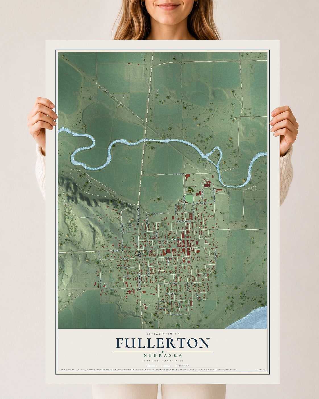 Map of Fullerton, Nebraska, 24 x 36 inch unframed archival matte print
