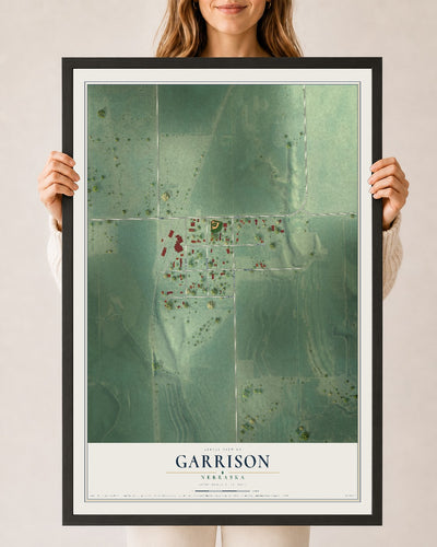 Map of Garrison, Nebraska, 24 x 36 inch print in a black wood frame