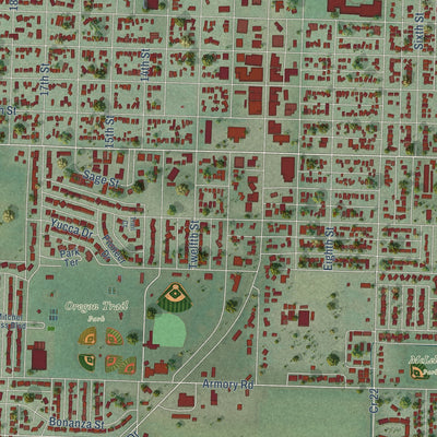 Close-up of the map of Gering, Nebraska print showing street and building detail