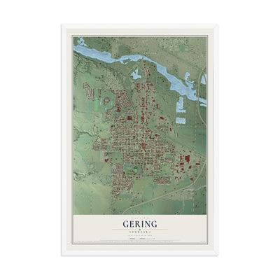Map of Gering, Nebraska, 12 x 18 inch print in a white wood frame