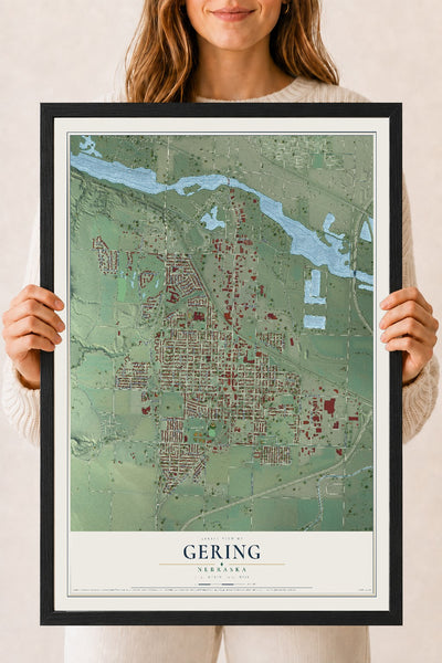 Map of Gering, Nebraska, 18 x 24 inch print in a black wood frame