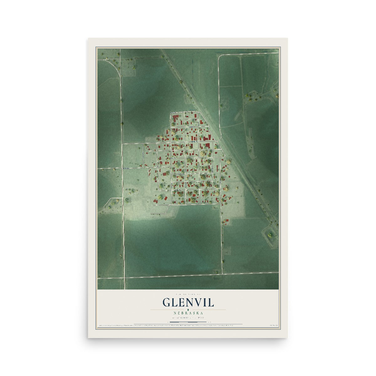 Map of Glenvil, Nebraska, 12 x 18 inch unframed archival matte print