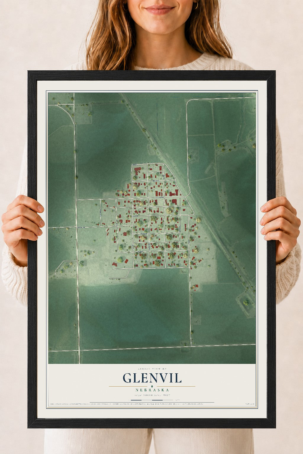 Map of Glenvil, Nebraska, 18 x 24 inch print in a black wood frame