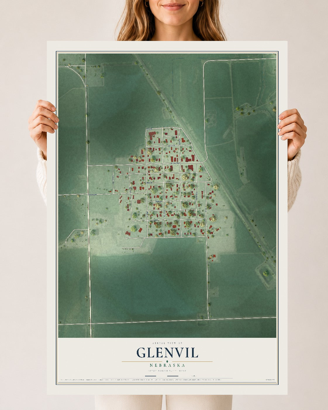 Map of Glenvil, Nebraska, 24 x 36 inch unframed archival matte print
