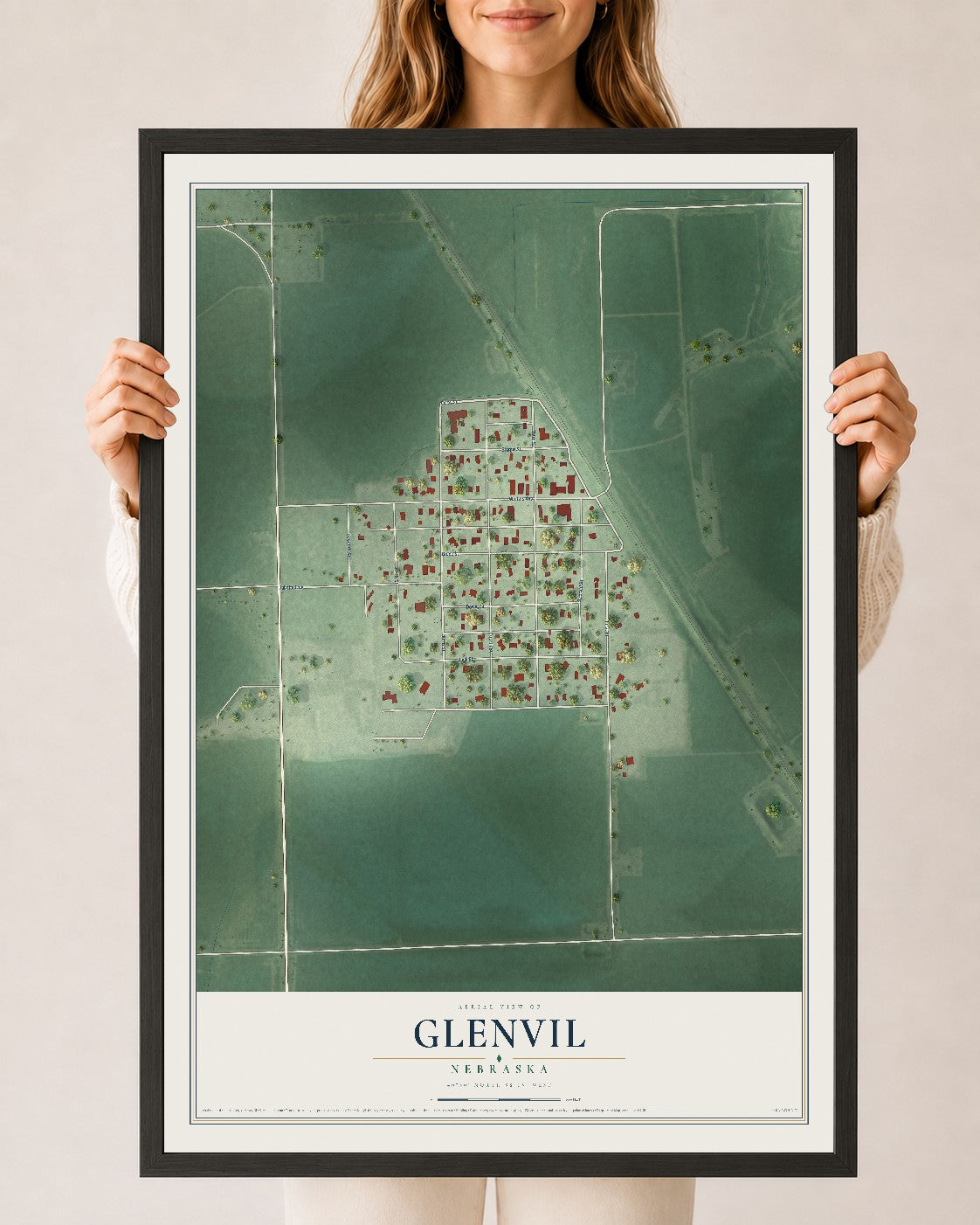 Map of Glenvil, Nebraska, 24 x 36 inch print in a black wood frame