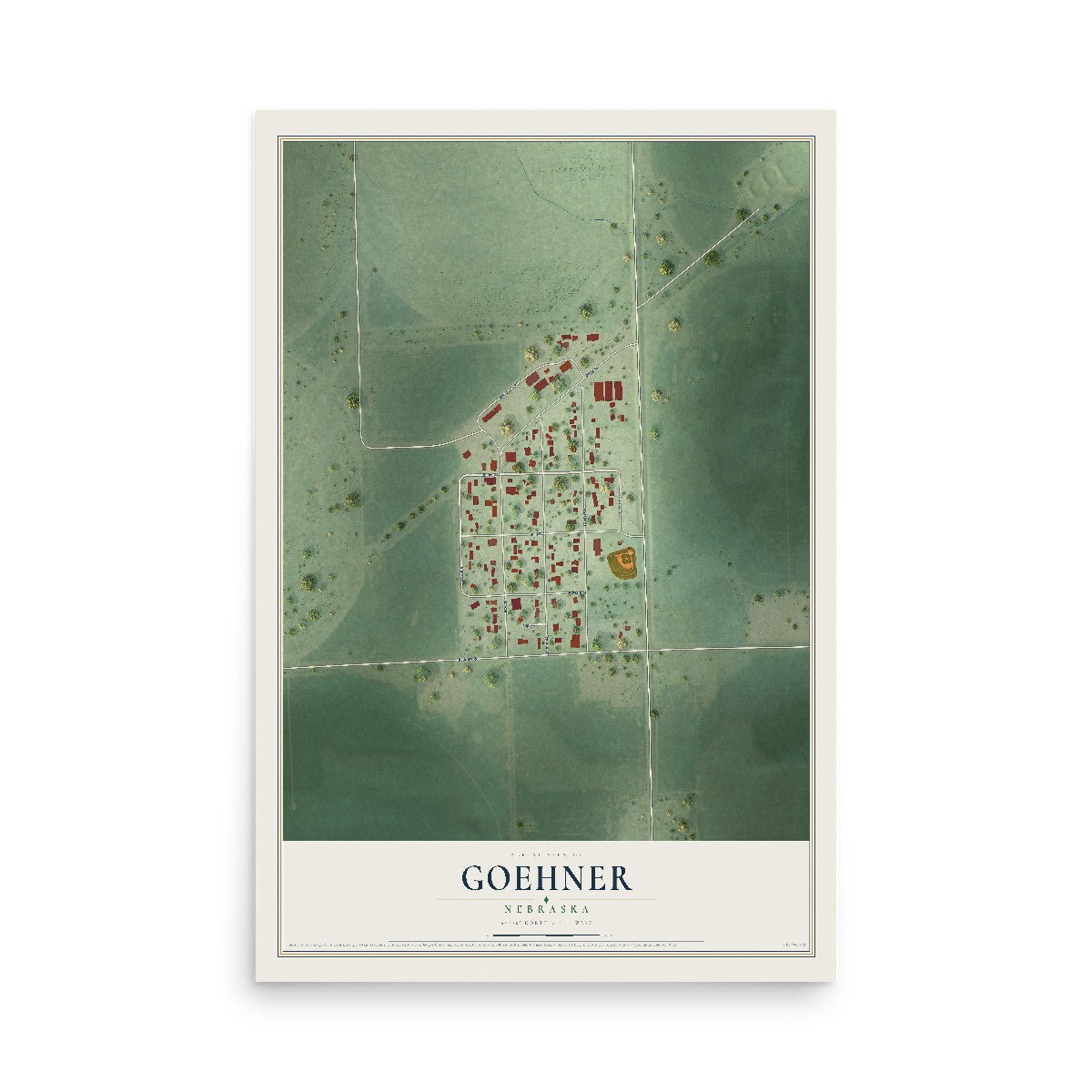 Map of Goehner, Nebraska, 12 x 18 inch unframed archival matte print