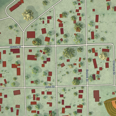 Close-up of the map of Goehner, Nebraska print showing street and building detail
