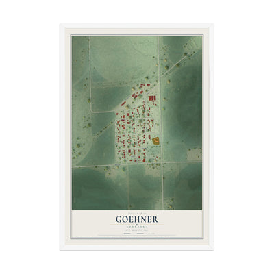 Map of Goehner, Nebraska, 12 x 18 inch print in a white wood frame