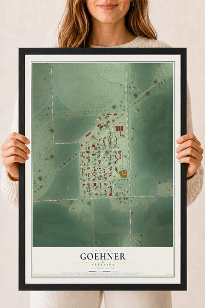 Map of Goehner, Nebraska, 18 x 24 inch print in a black wood frame