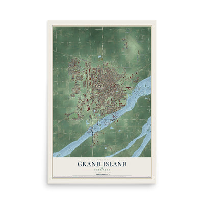 Map of Grand Island, Nebraska, 12 x 18 inch unframed archival matte print
