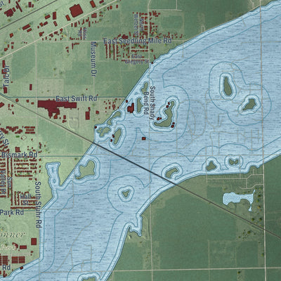 Second close-up of the map of Grand Island, Nebraska print showing more streets and buildings
