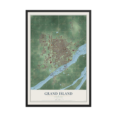 Map of Grand Island, Nebraska, 12 x 18 inch print in a black wood frame