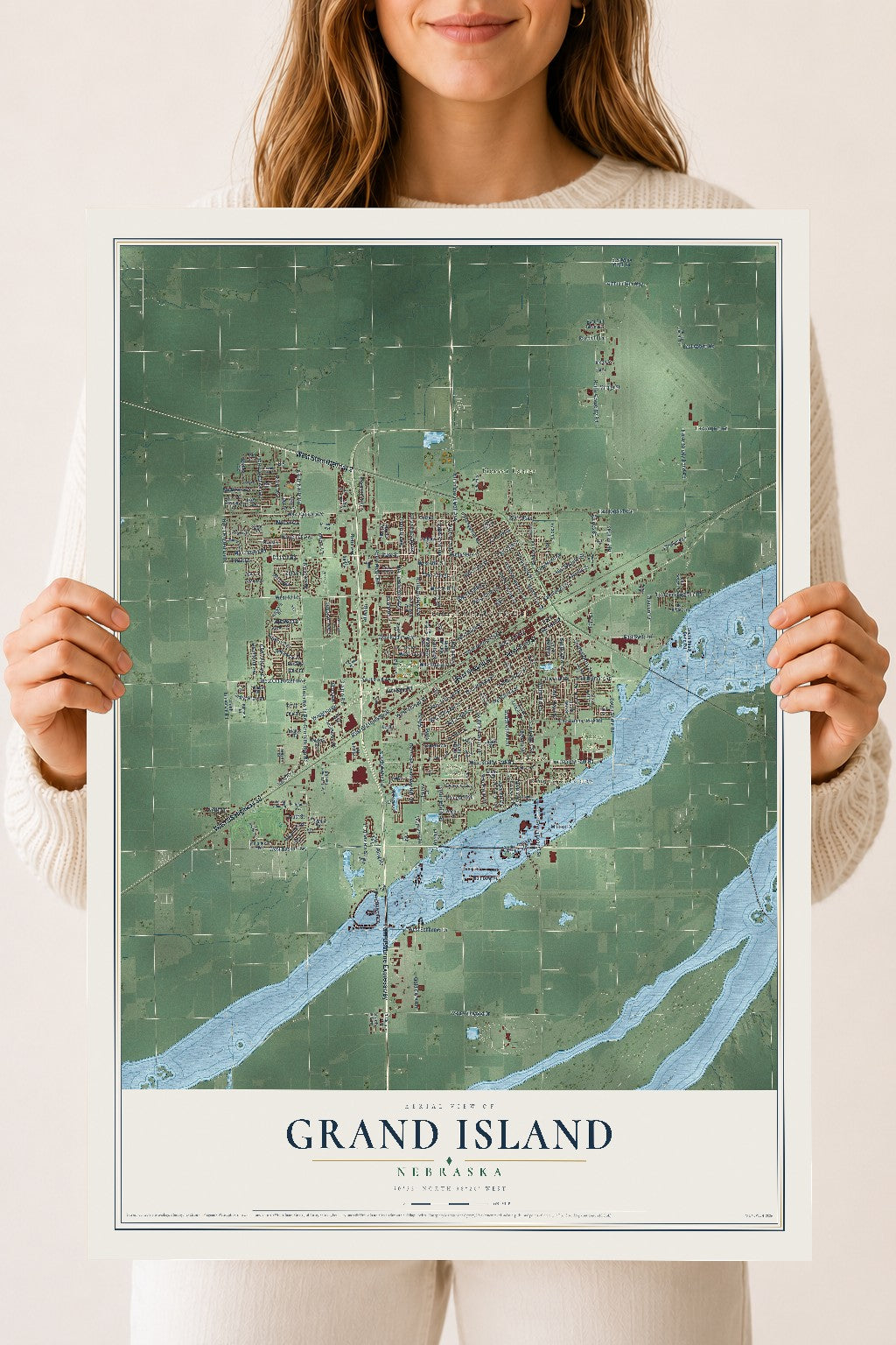 Map of Grand Island, Nebraska, 18 x 24 inch unframed archival matte print