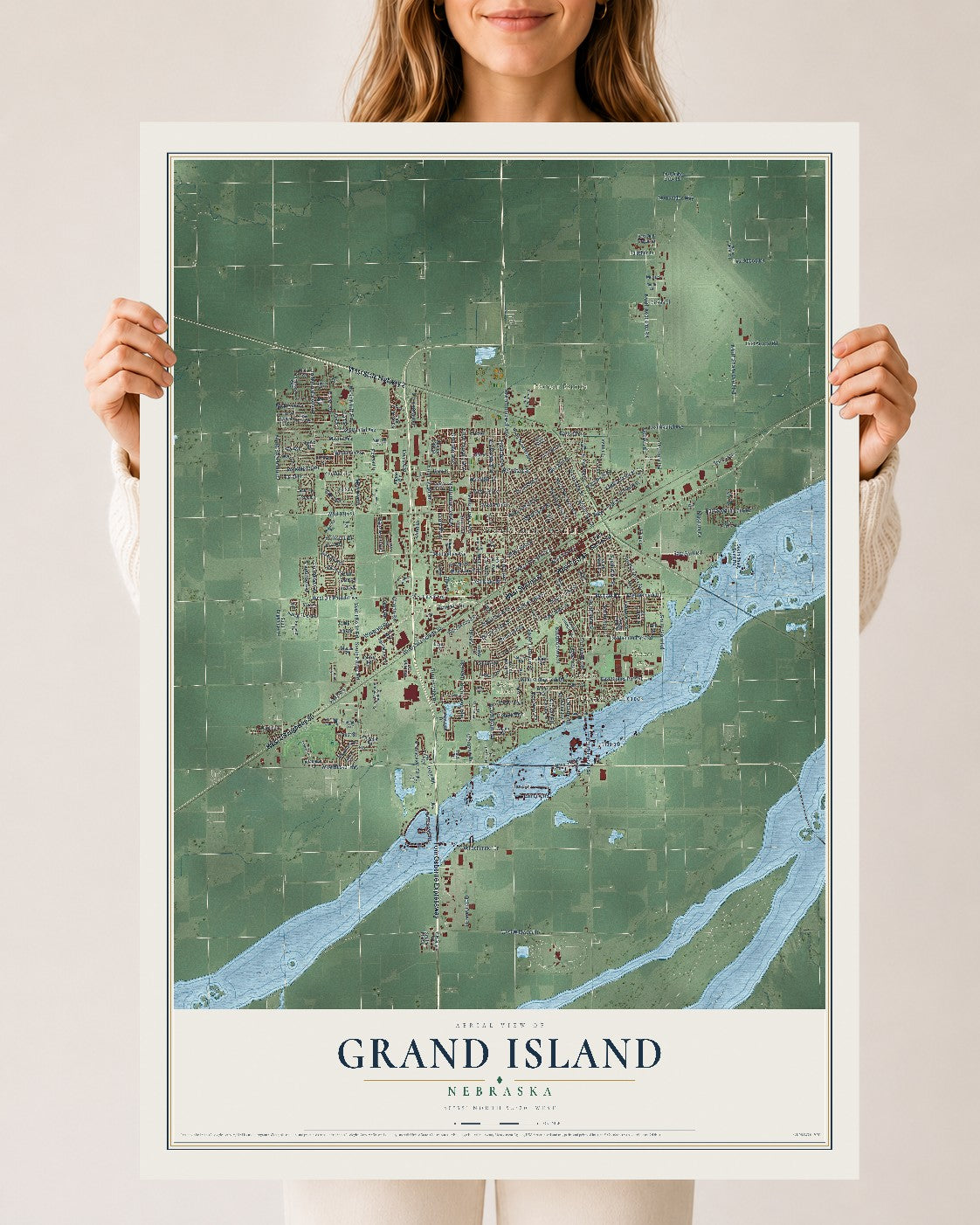 Map of Grand Island, Nebraska, 24 x 36 inch unframed archival matte print