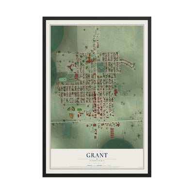 Map of Grant, Nebraska, 12 x 18 inch print in a black wood frame