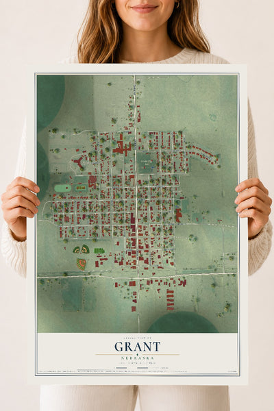 Map of Grant, Nebraska, 18 x 24 inch unframed archival matte print