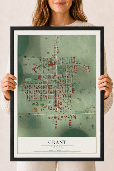 Map of Grant, Nebraska, 18 x 24 inch print in a black wood frame