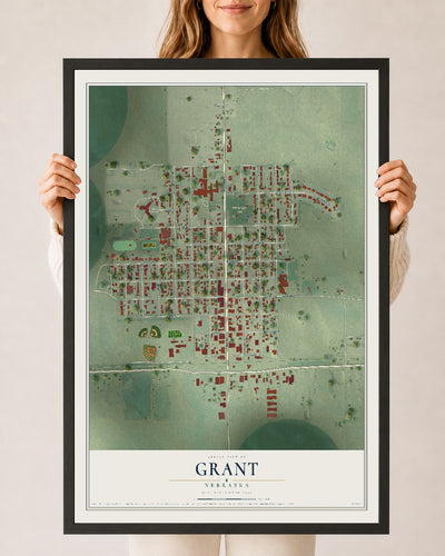 Map of Grant, Nebraska, 24 x 36 inch print in a black wood frame