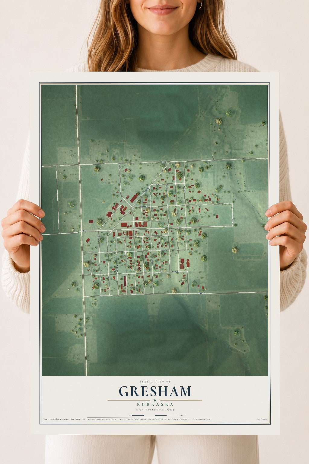 Map of Gresham, Nebraska, 18 x 24 inch unframed archival matte print