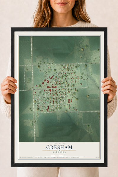 Map of Gresham, Nebraska, 18 x 24 inch print in a black wood frame