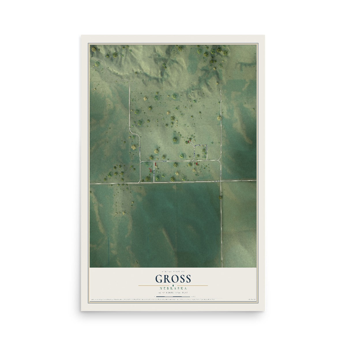Map of Gross, Nebraska, 12 x 18 inch unframed archival matte print