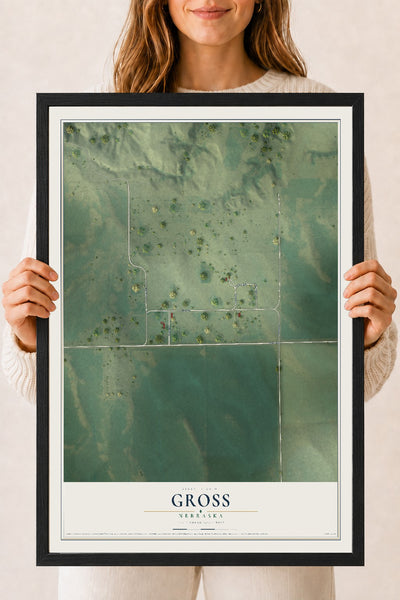 Map of Gross, Nebraska, 18 x 24 inch print in a black wood frame