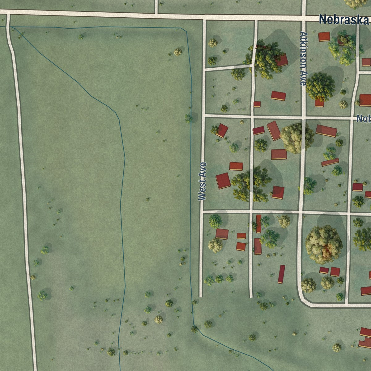 Second close-up of the map of Haigler, Nebraska print showing more streets and buildings