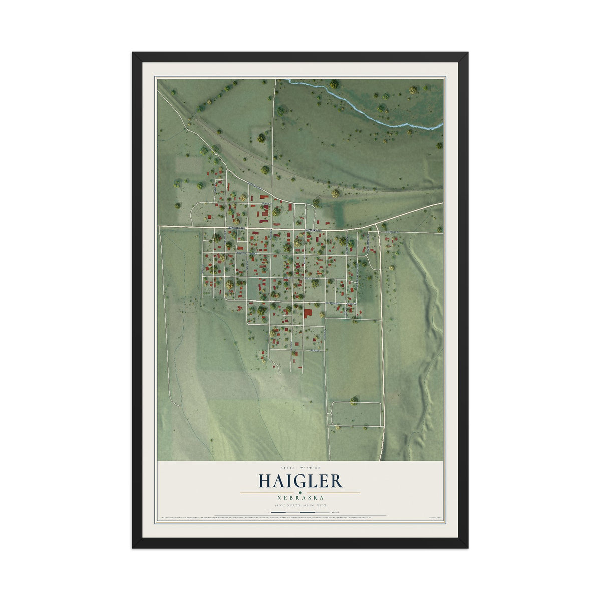 Map of Haigler, Nebraska, 12 x 18 inch print in a black wood frame