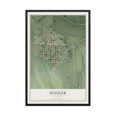 Map of Haigler, Nebraska, 12 x 18 inch print in a black wood frame