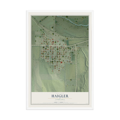Map of Haigler, Nebraska, 12 x 18 inch print in a white wood frame