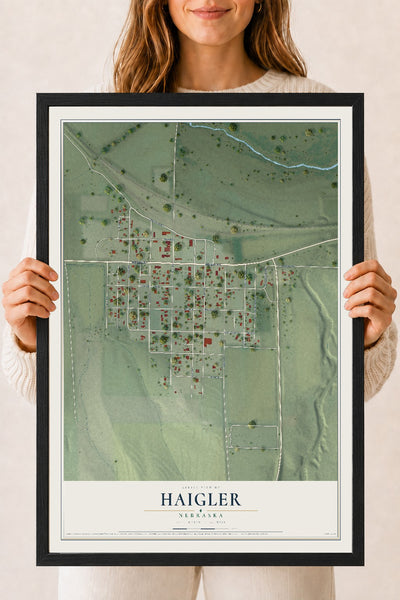 Map of Haigler, Nebraska, 18 x 24 inch print in a black wood frame