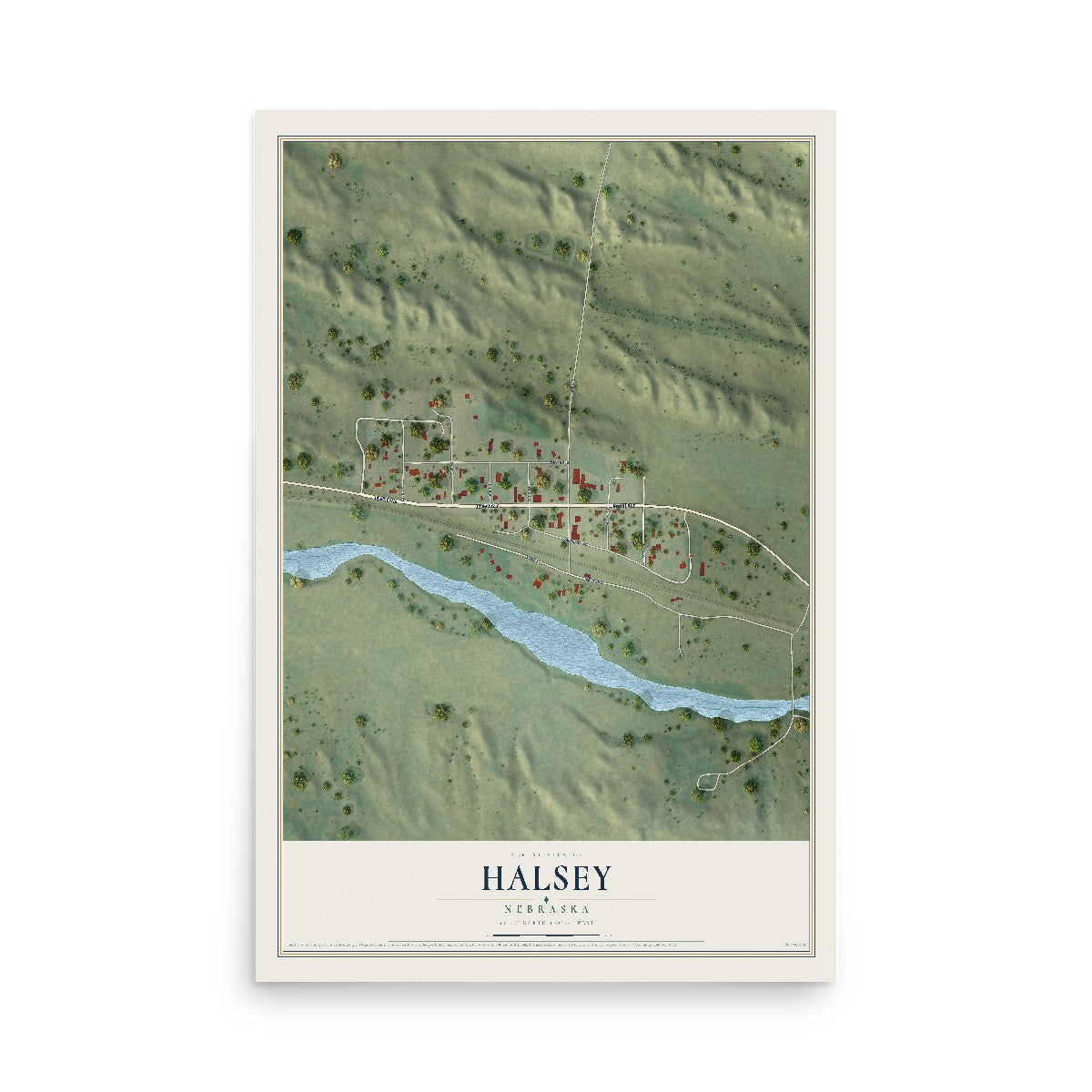Map of Halsey, Nebraska, 12 x 18 inch unframed archival matte print