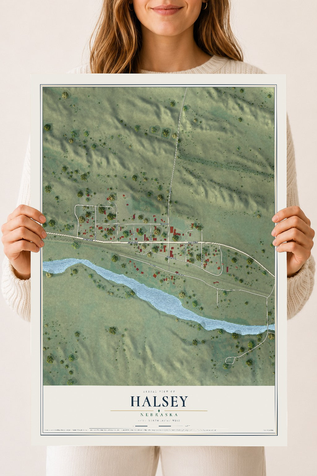 Map of Halsey, Nebraska, 18 x 24 inch unframed archival matte print