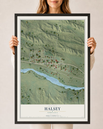Map of Halsey, Nebraska, 24 x 36 inch print in a black wood frame