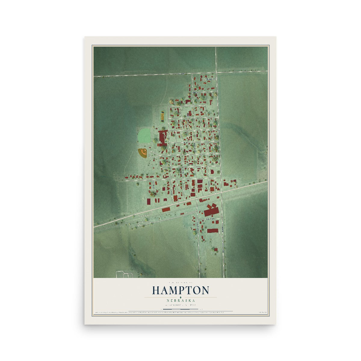 Map of Hampton, Nebraska, 12 x 18 inch unframed archival matte print