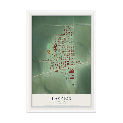 Map of Hampton, Nebraska, 12 x 18 inch print in a white wood frame