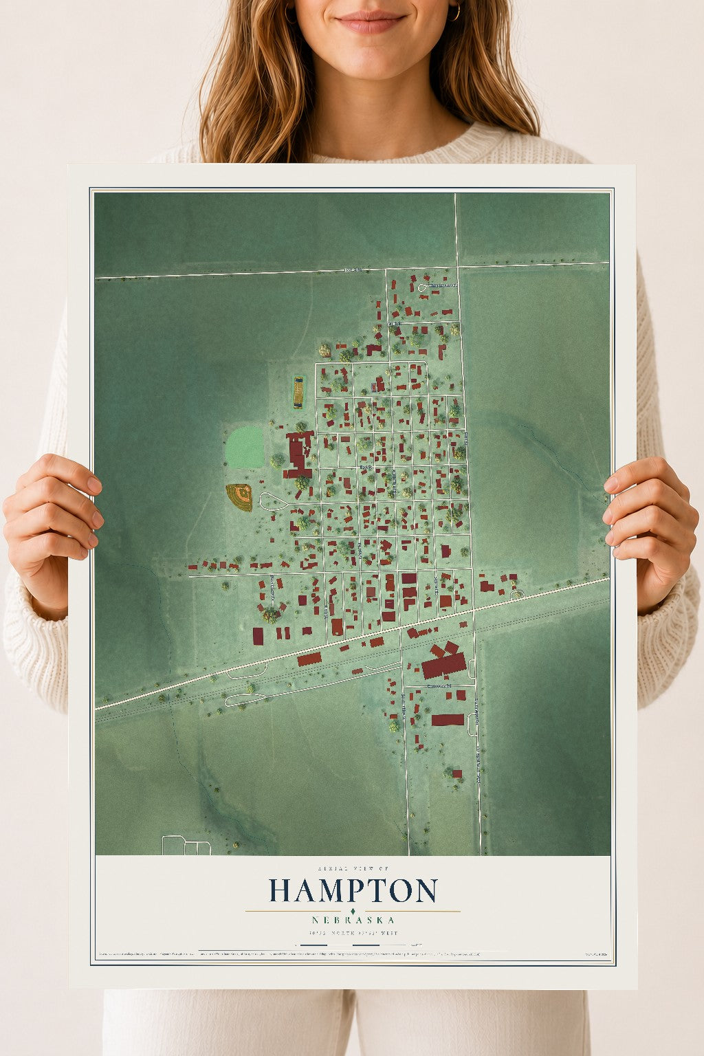 Map of Hampton, Nebraska, 18 x 24 inch unframed archival matte print