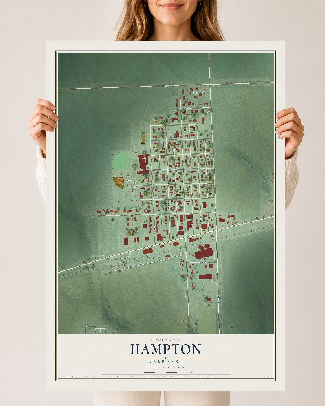 Map of Hampton, Nebraska, 24 x 36 inch unframed archival matte print