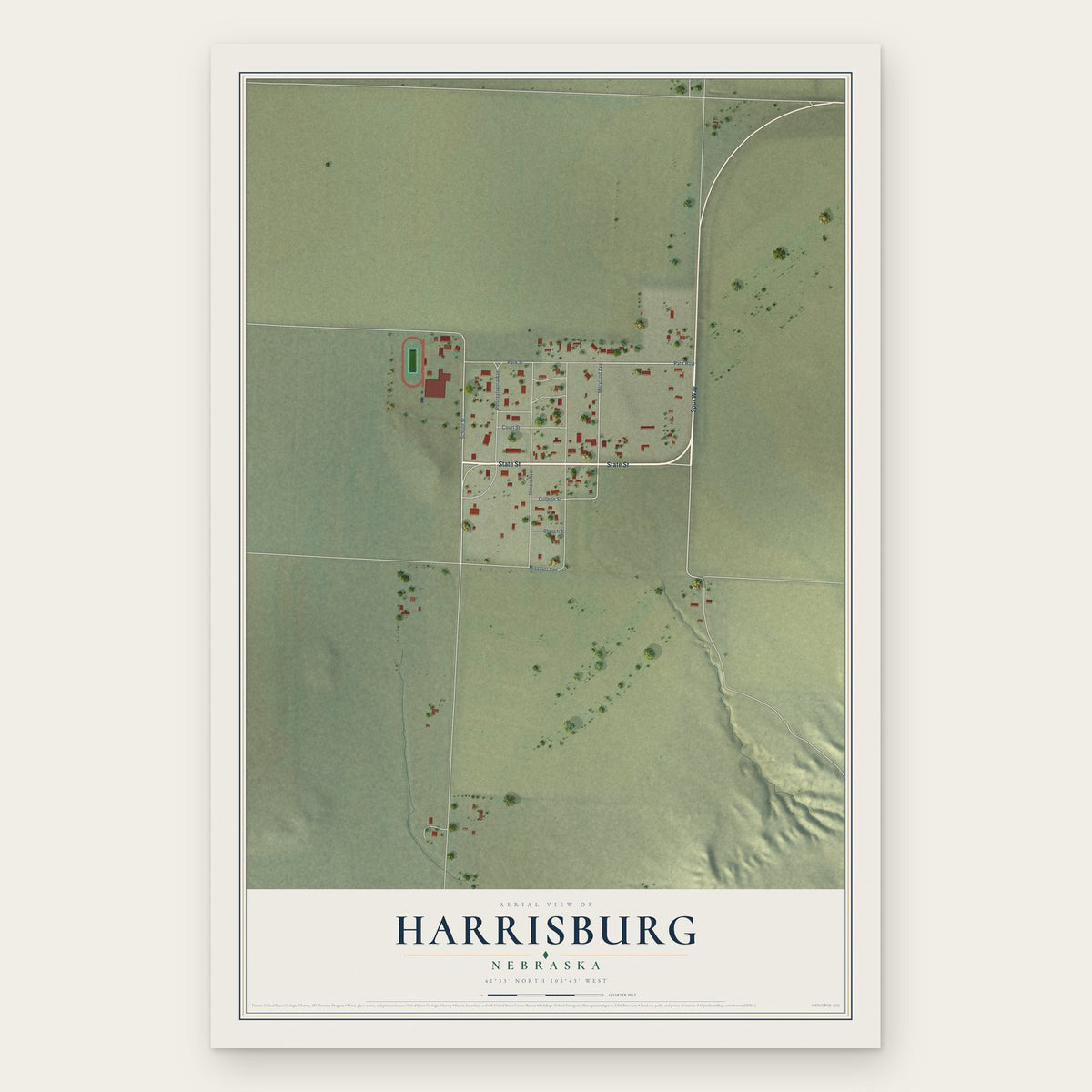 Harrisburg, Nebraska map print, the full design