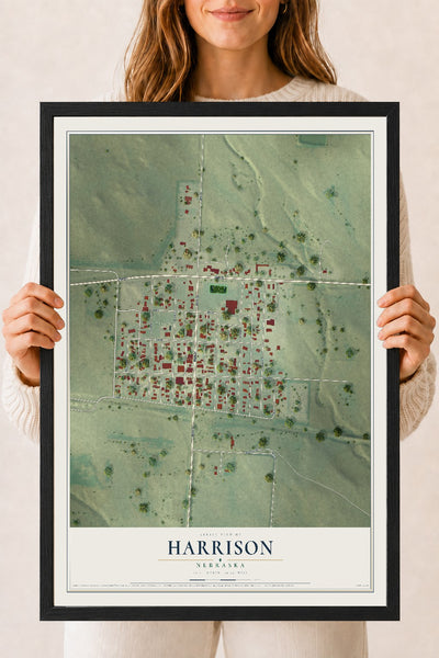 Map of Harrison, Nebraska, 18 x 24 inch print in a black wood frame