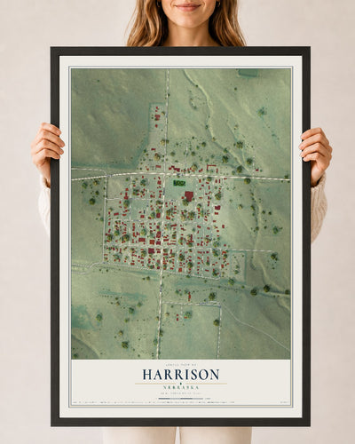 Map of Harrison, Nebraska, 24 x 36 inch print in a black wood frame