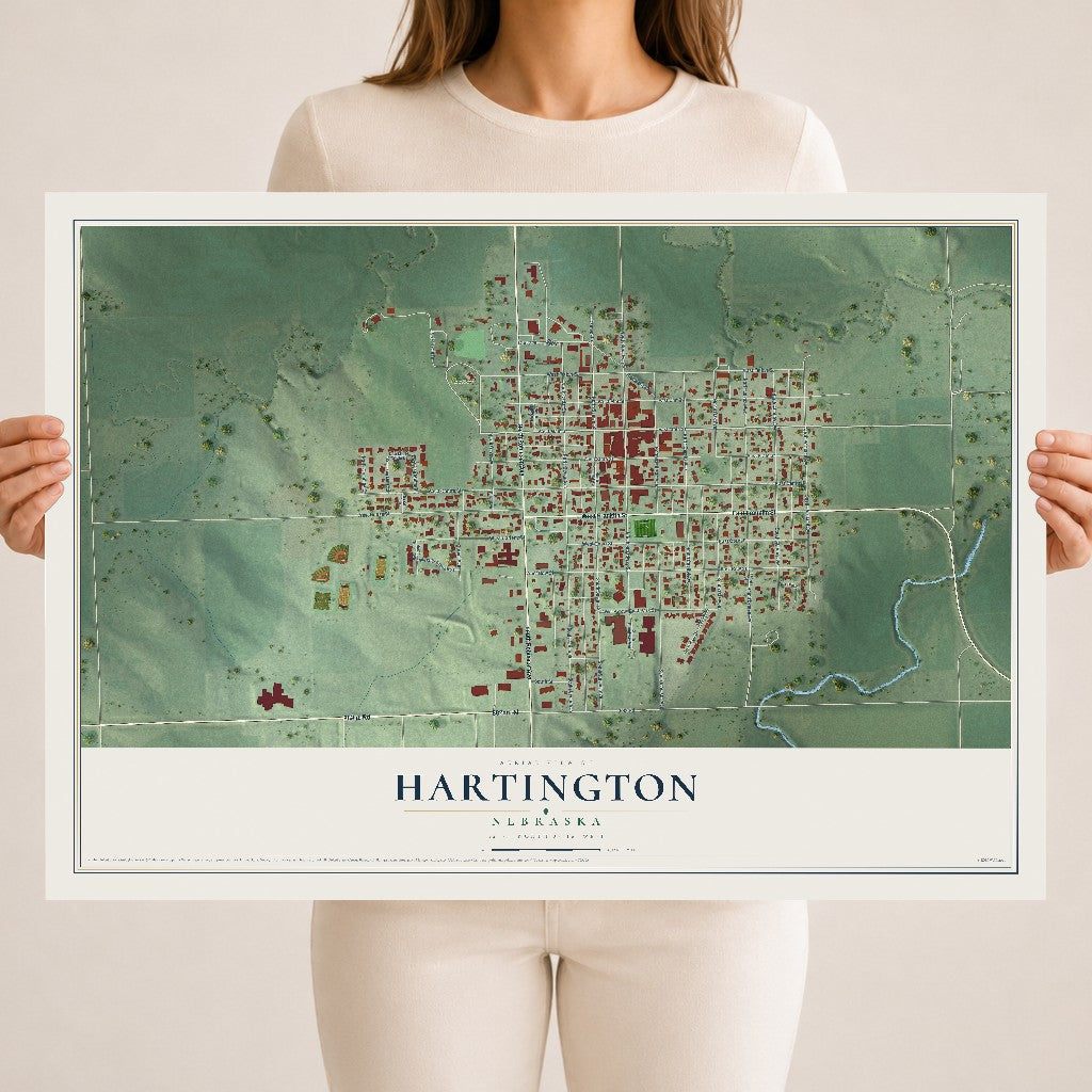 Map of Hartington, Nebraska, 18 x 24 inch unframed archival matte print